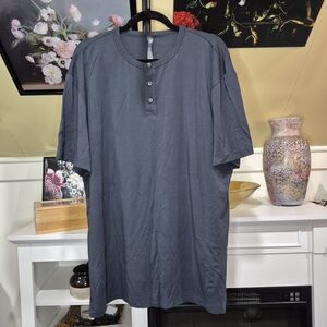 Vuori Charcoal Striped Casual Partial Button Down Shirt